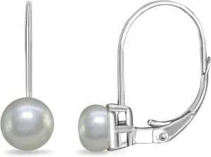 Sterling Silver Freshwater Cultured White Pearl Leverback Drop Earrings for Women
