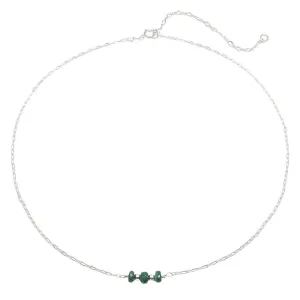 Sterling Silver Genuine Emerald Faceted Handmade Adjustable Dainty Choker Necklace 14"  3" Extender