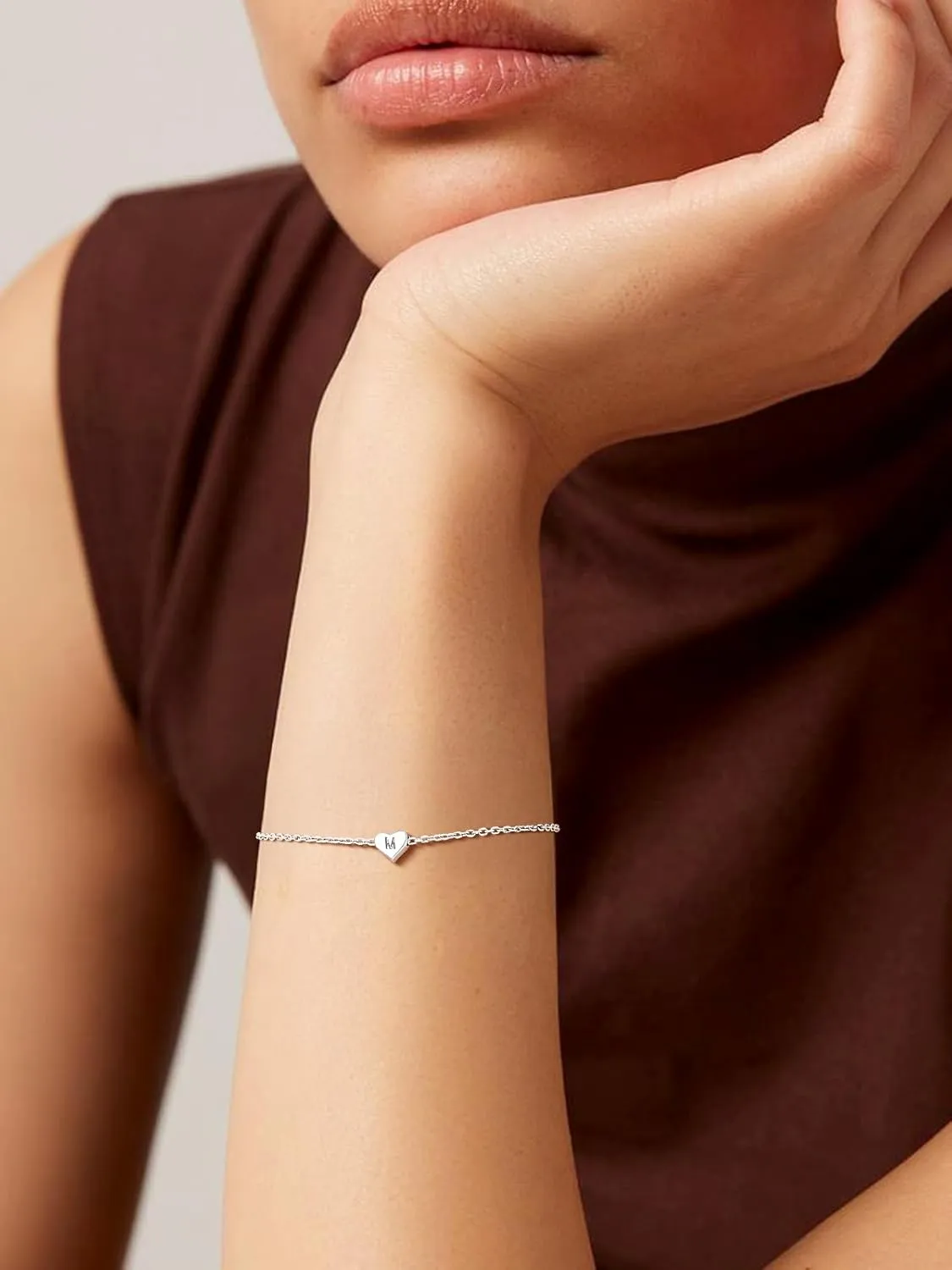Sterling Silver Heart Letter Bracelets Silver Initial 18K White Gold Plated Bracelet Initial Charm 18K White Gold Plated Dainty Bracelet Jewelry Women Teen Couples Girlfriend