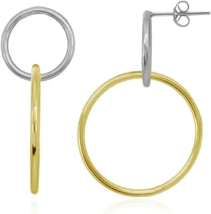 Sterling Silver Polished Circle Round Frontal Hoop Drop Earrings