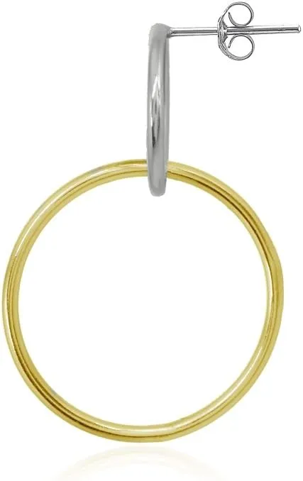 Sterling Silver Polished Circle Round Frontal Hoop Drop Earrings