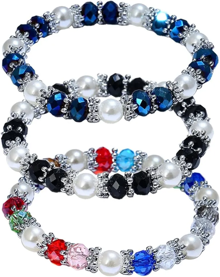 Stylish Bracelet Shiny Colorful Rhinestone Faux Pearl Bracelet Bangle Women Jewelry Birthday Gift - Black Useful