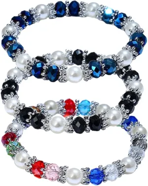 Stylish Bracelet Shiny Colorful Rhinestone Faux Pearl Bracelet Bangle Women Jewelry Birthday Gift - Black Useful