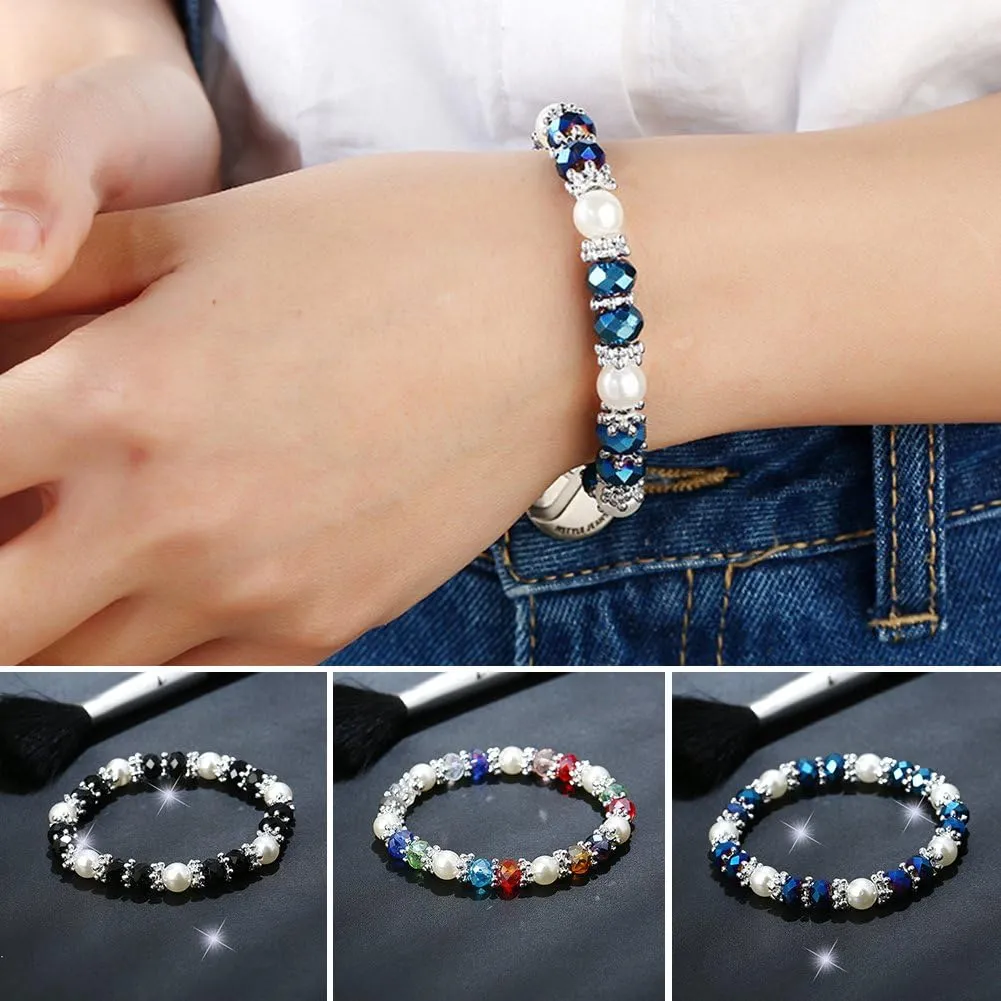 Stylish Bracelet Shiny Colorful Rhinestone Faux Pearl Bracelet Bangle Women Jewelry Birthday Gift - Black Useful