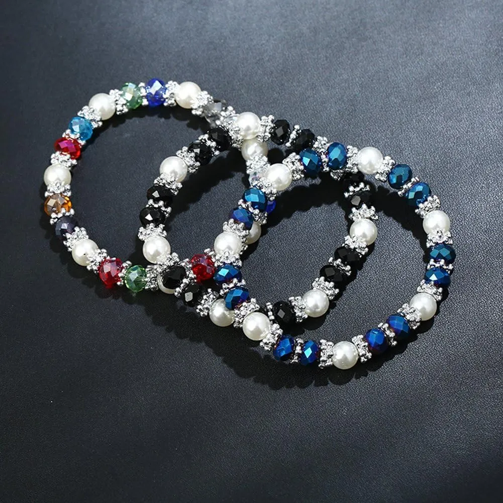 Stylish Bracelet Shiny Colorful Rhinestone Faux Pearl Bracelet Bangle Women Jewelry Birthday Gift - Black Useful