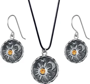Sun and Moon Dangle Earrings for Women Vintage lightweight Antiqued Gold Round Coin Earrings Jewelry