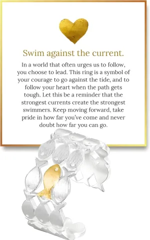 Swim Against the Current Ring, Adjustable Tarnish-Free Hope Ring Chunky Fish Design rings, Unique Inspirational Hope Jewelry Gift for Women Best Friend Sister