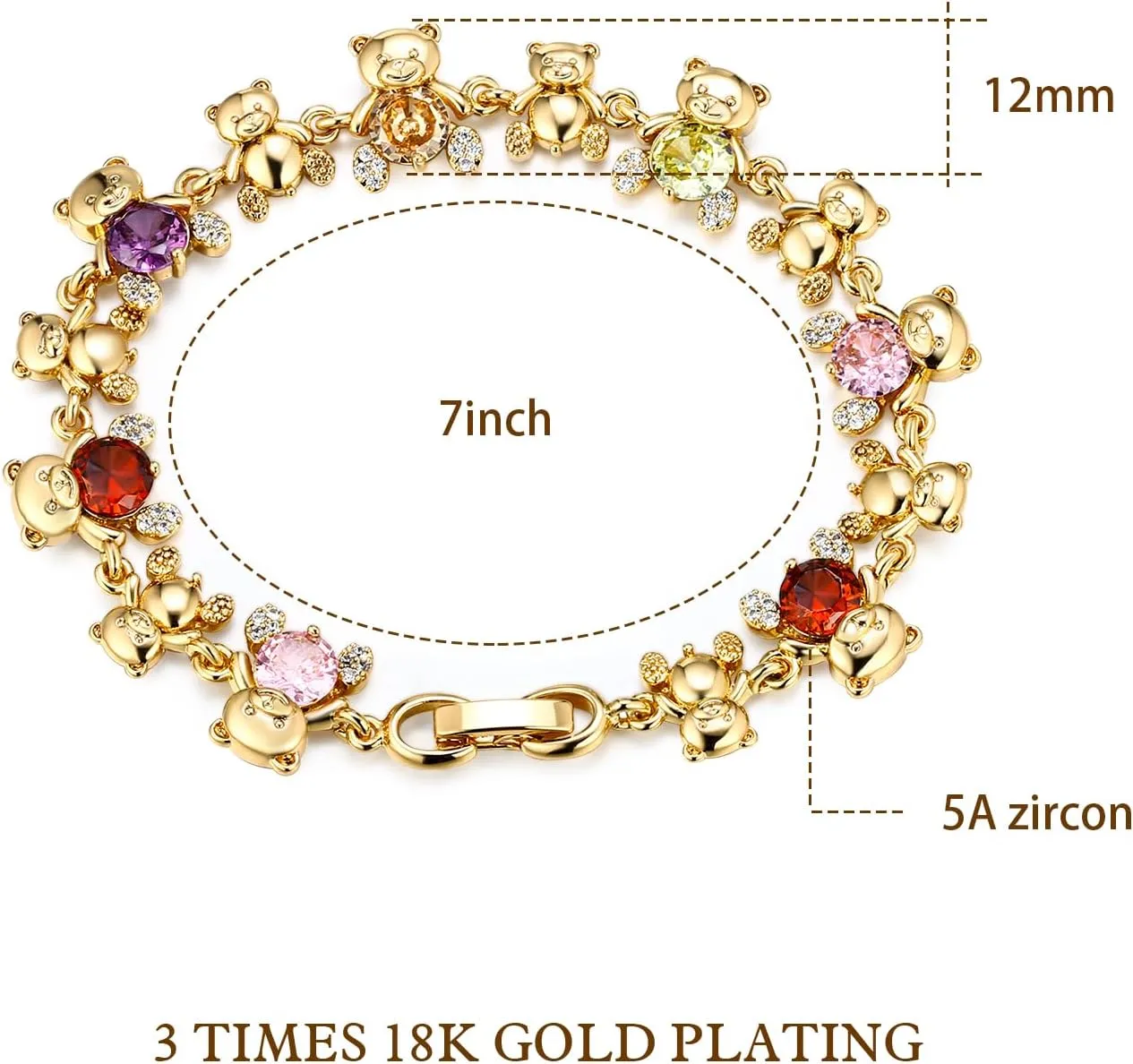 Tennis Bracelet for Women Colorful Cubic Zirconia 3-6mm Artificial Diamond Tenni Bracelet Rainbow Bracelet 14K Gold