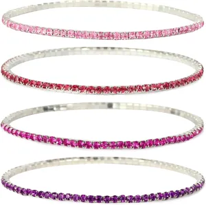 Tennis Bracelets for Women 2MM 4Pcs Dainty 18K White Gold Plated Rhinestone Stretch Bracelet Adjustable Simulated Diamond Tennis Bracelet Set Sparkly Thin Tennis Bracelet for Women