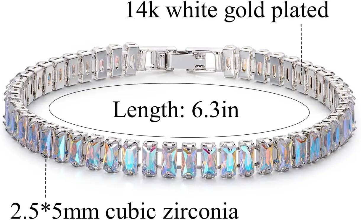 Tennis Bracelets for Women Trendy 14K White Gold Plated Birthstone Tennis Bracelet Sparkly Cubic Zirconia Bracelet Diamond Bracelet Mothers Day Gifts Birthstone Jewelry for Women