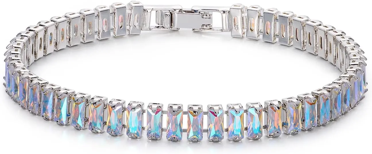 Tennis Bracelets for Women Trendy 14K White Gold Plated Birthstone Tennis Bracelet Sparkly Cubic Zirconia Bracelet Diamond Bracelet Mothers Day Gifts Birthstone Jewelry for Women