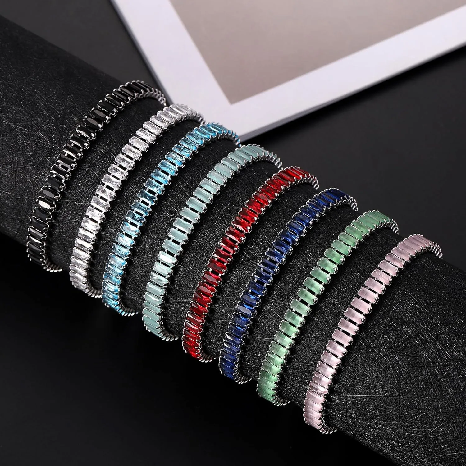 Tennis Bracelets for Women Trendy 14K White Gold Plated Birthstone Tennis Bracelet Sparkly Cubic Zirconia Bracelet Diamond Bracelet Mothers Day Gifts Birthstone Jewelry for Women