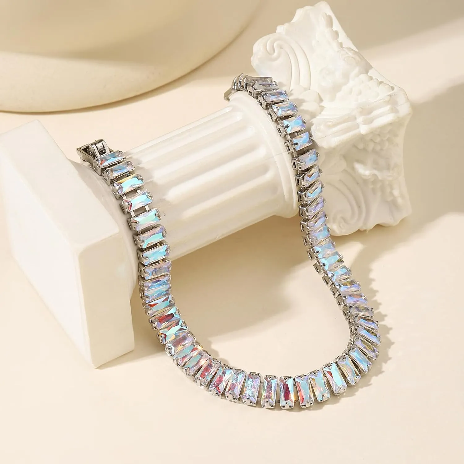Tennis Bracelets for Women Trendy 14K White Gold Plated Birthstone Tennis Bracelet Sparkly Cubic Zirconia Bracelet Diamond Bracelet Mothers Day Gifts Birthstone Jewelry for Women
