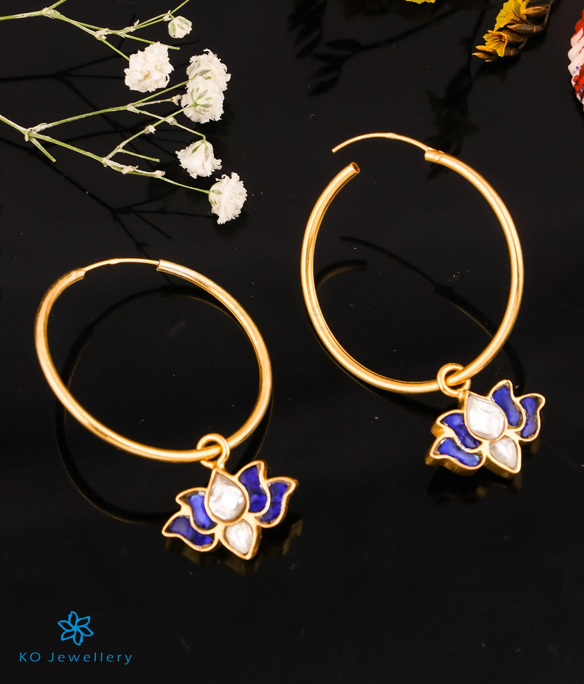 The Blue Lotus Silver Kundan Hoops