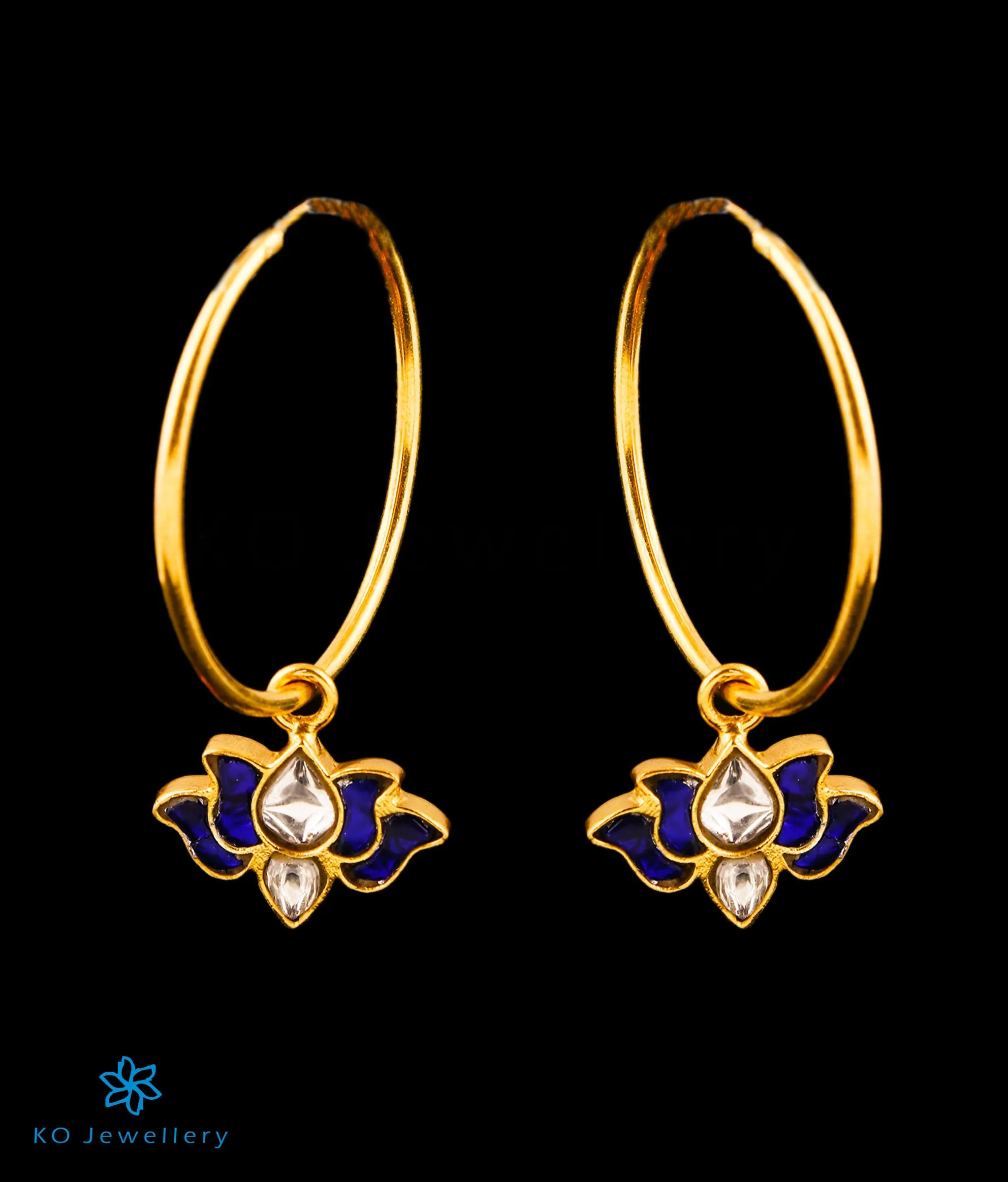 The Blue Lotus Silver Kundan Hoops