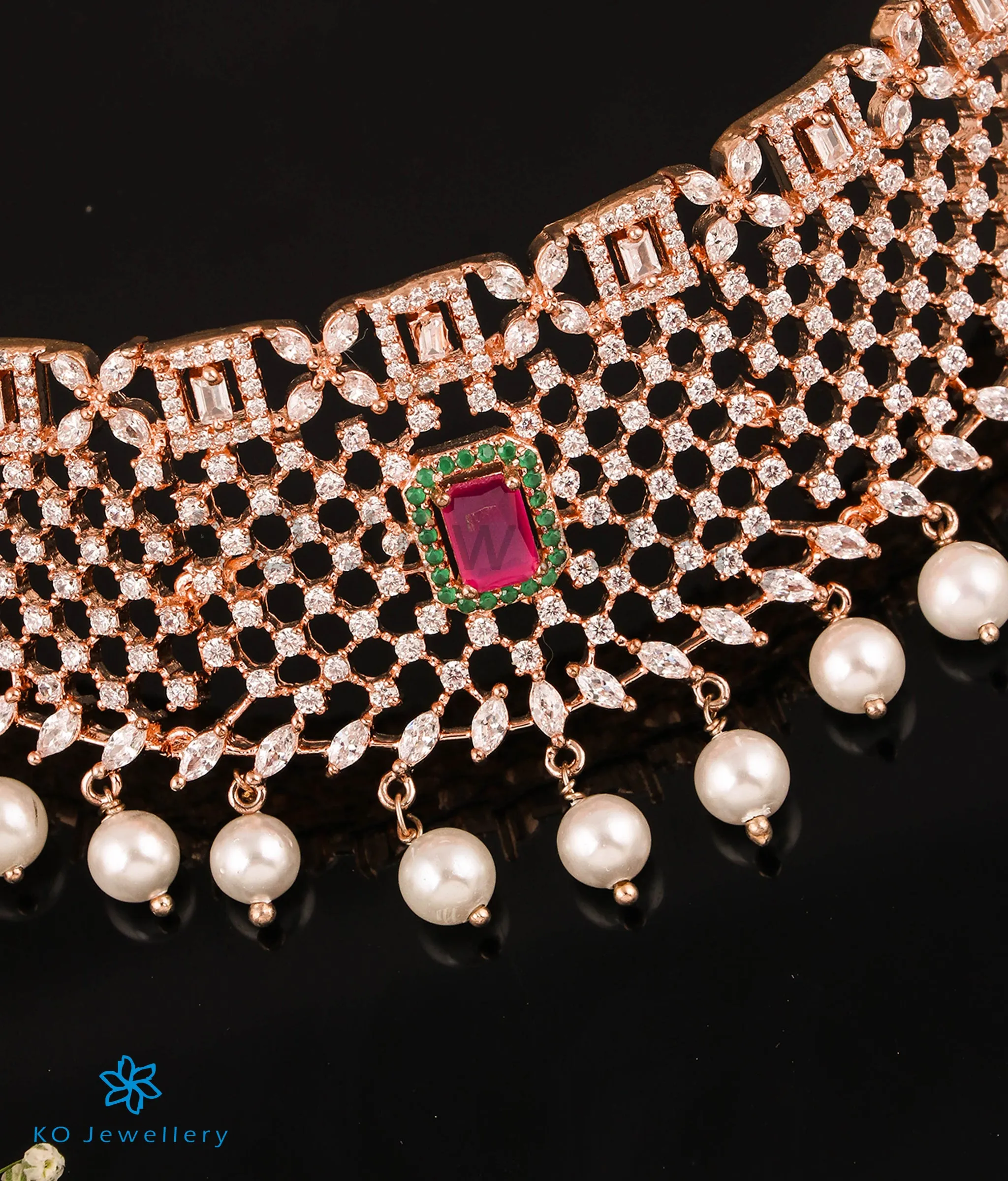 The Royal Sparkle Silver Rose-gold Necklace & Earrings