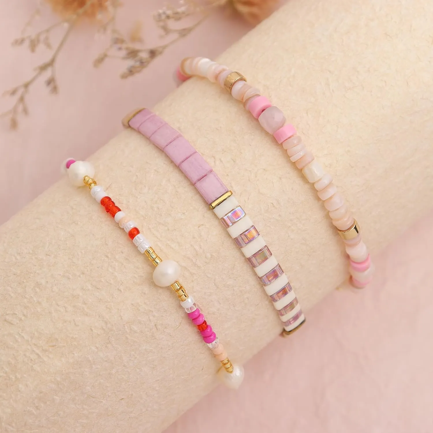 Tila Flat Pearl Seed Beads Stack Bracelets Set for Women, Boho Handmade Miyuki Glass Colorful Beads Friendship Stretch Bracelet Holiday Prom Jewelry Gift.