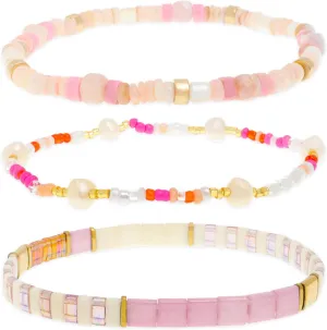 Tila Flat Pearl Seed Beads Stack Bracelets Set for Women, Boho Handmade Miyuki Glass Colorful Beads Friendship Stretch Bracelet Holiday Prom Jewelry Gift.