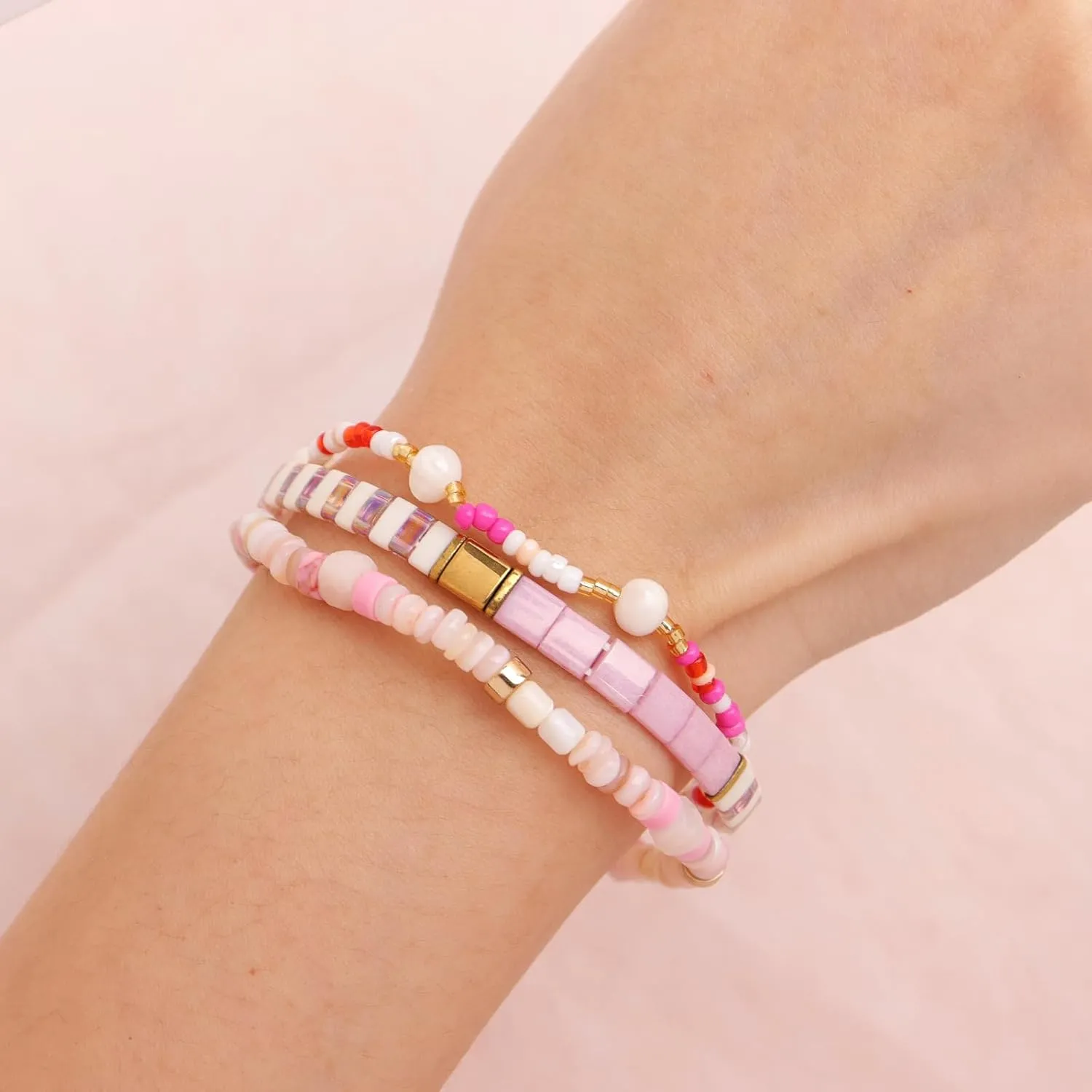 Tila Flat Pearl Seed Beads Stack Bracelets Set for Women, Boho Handmade Miyuki Glass Colorful Beads Friendship Stretch Bracelet Holiday Prom Jewelry Gift.