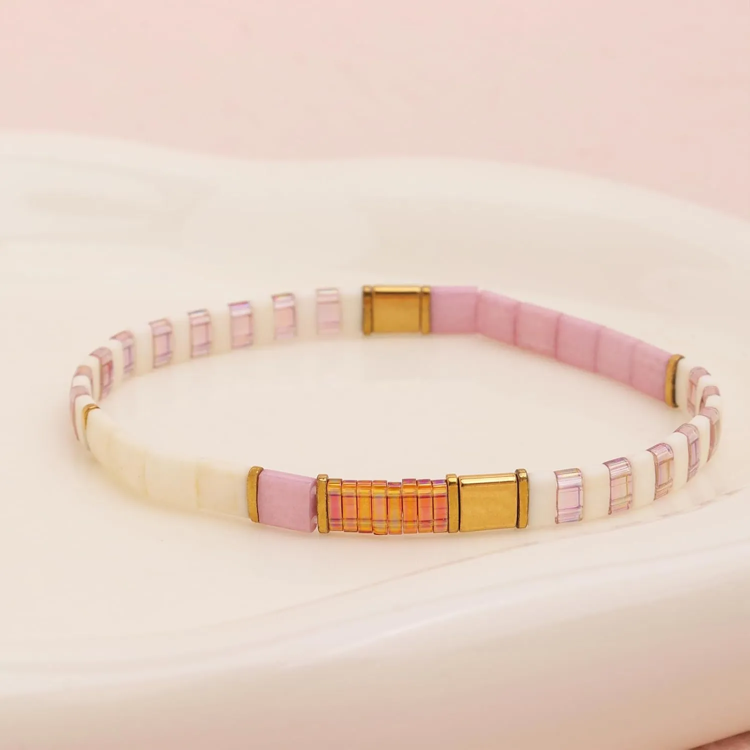 Tila Flat Pearl Seed Beads Stack Bracelets Set for Women, Boho Handmade Miyuki Glass Colorful Beads Friendship Stretch Bracelet Holiday Prom Jewelry Gift.