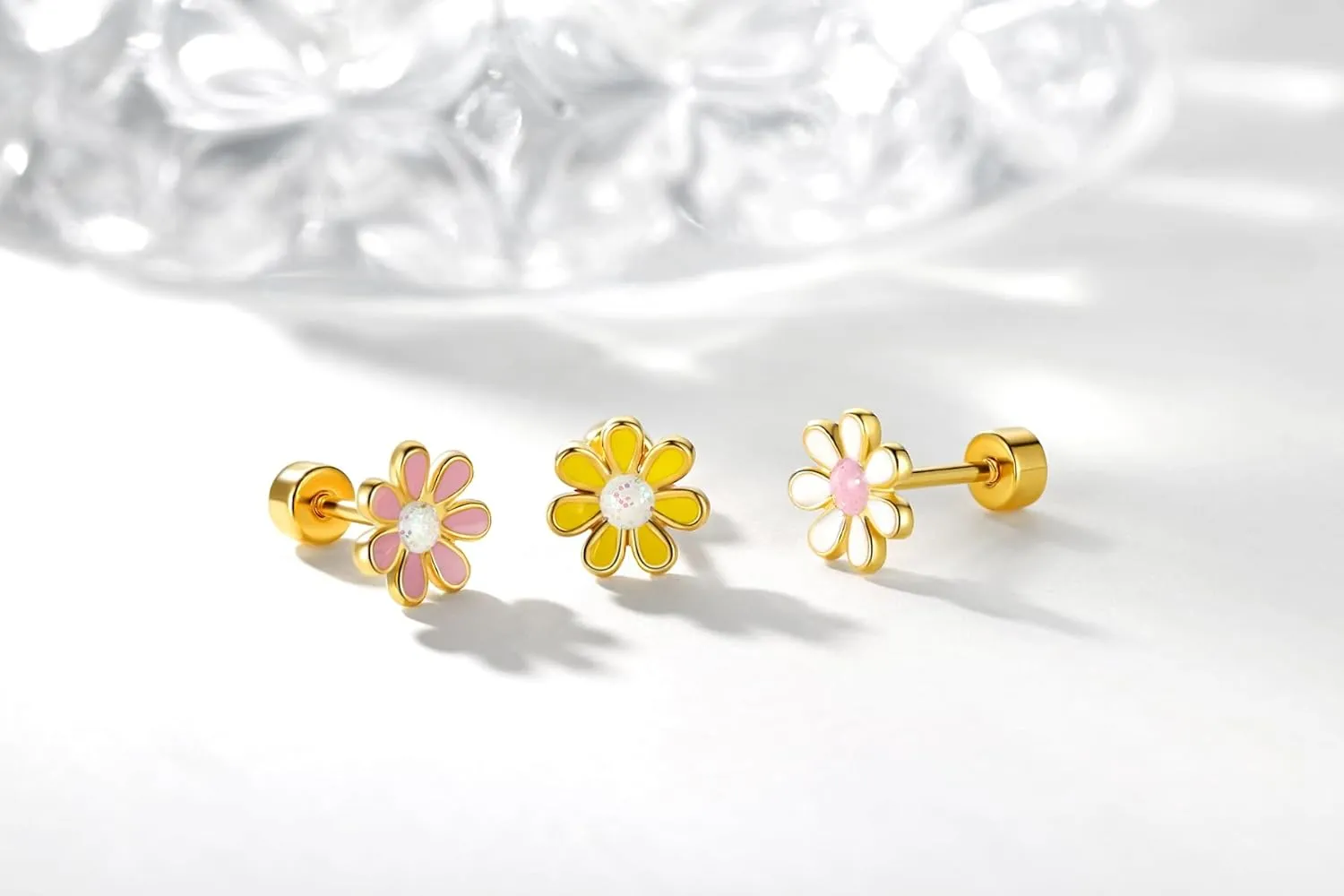 Titanium Daisy Flower Earrings,Hypoallergenic Earrings for Sensitive Ears,Pure Titanium Implant Grade Stud Screw Back Girls Women Teen 7mm