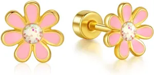 Titanium Daisy Flower Earrings,Hypoallergenic Earrings for Sensitive Ears,Pure Titanium Implant Grade Stud Screw Back Girls Women Teen 7mm