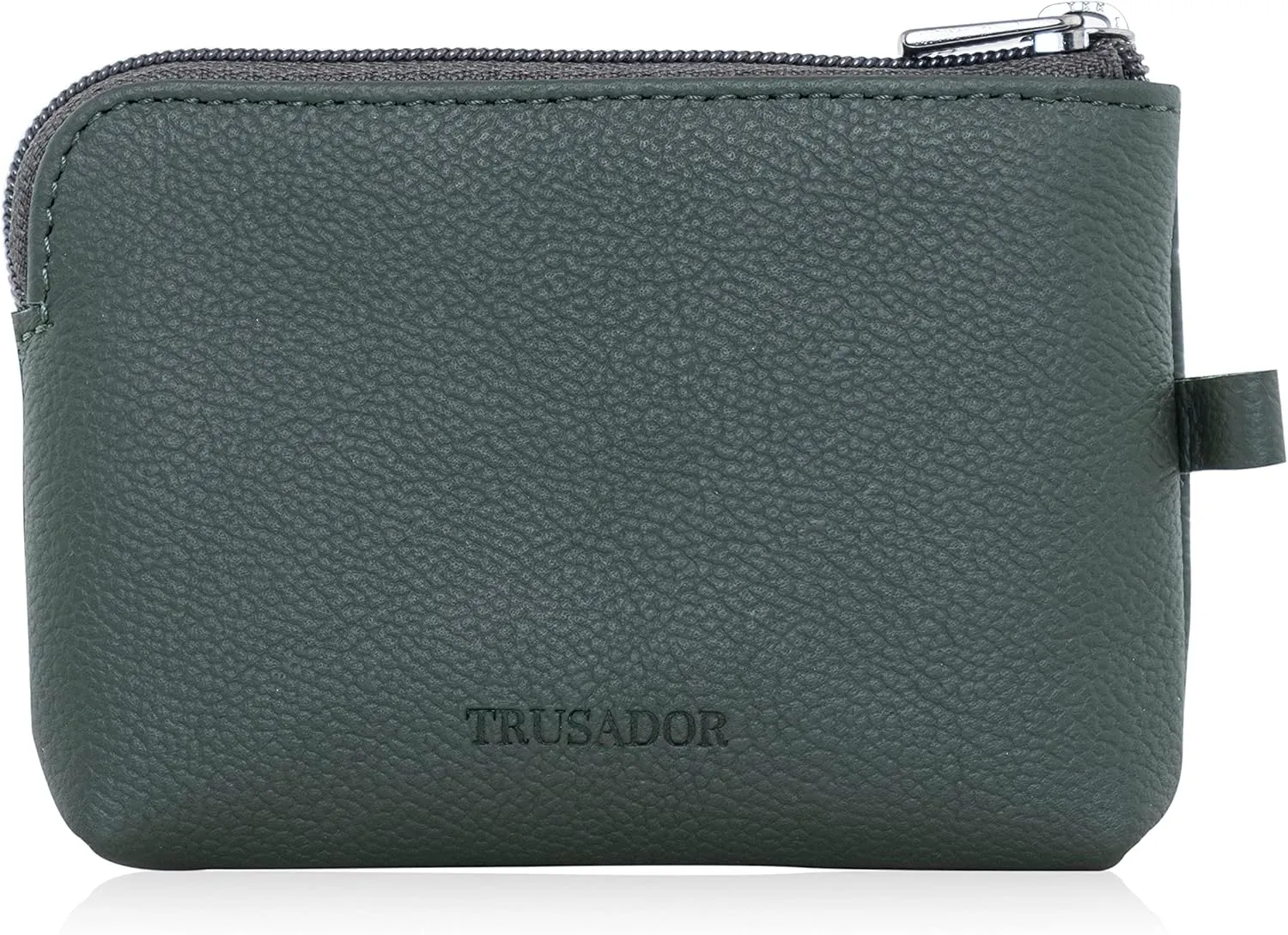 Trusador Milano Unisex Leather Front Pocket Wallet Coin Purse Zipper Pouch with Keychain (Green)