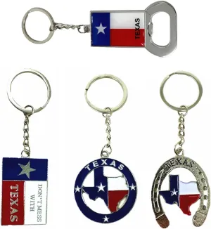 TSY TOOL 4 Pack Texas Keychain Texan Bundle Souvenir Metal Keychains Bottle Opener Texas State Map Don't Mess with Texas Horse shoe Texas Flag Keyring Gifts