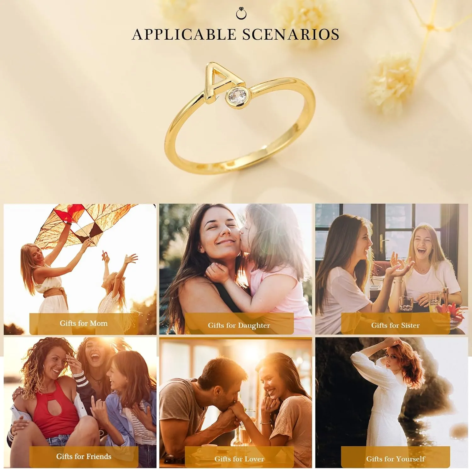 Turandoss Gold Rings for Women Girls - Non Tarnish Dainty 14K Gold Plated Adjustable Letter Rings for Women Teen Girls, Stackable Cute Thumb Pinky Fashion Unique Open Simple Birthday Gifts Jewelry