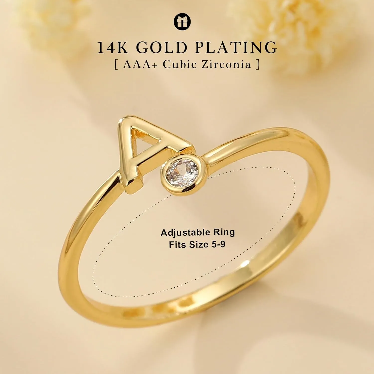 Turandoss Gold Rings for Women Girls - Non Tarnish Dainty 14K Gold Plated Adjustable Letter Rings for Women Teen Girls, Stackable Cute Thumb Pinky Fashion Unique Open Simple Birthday Gifts Jewelry