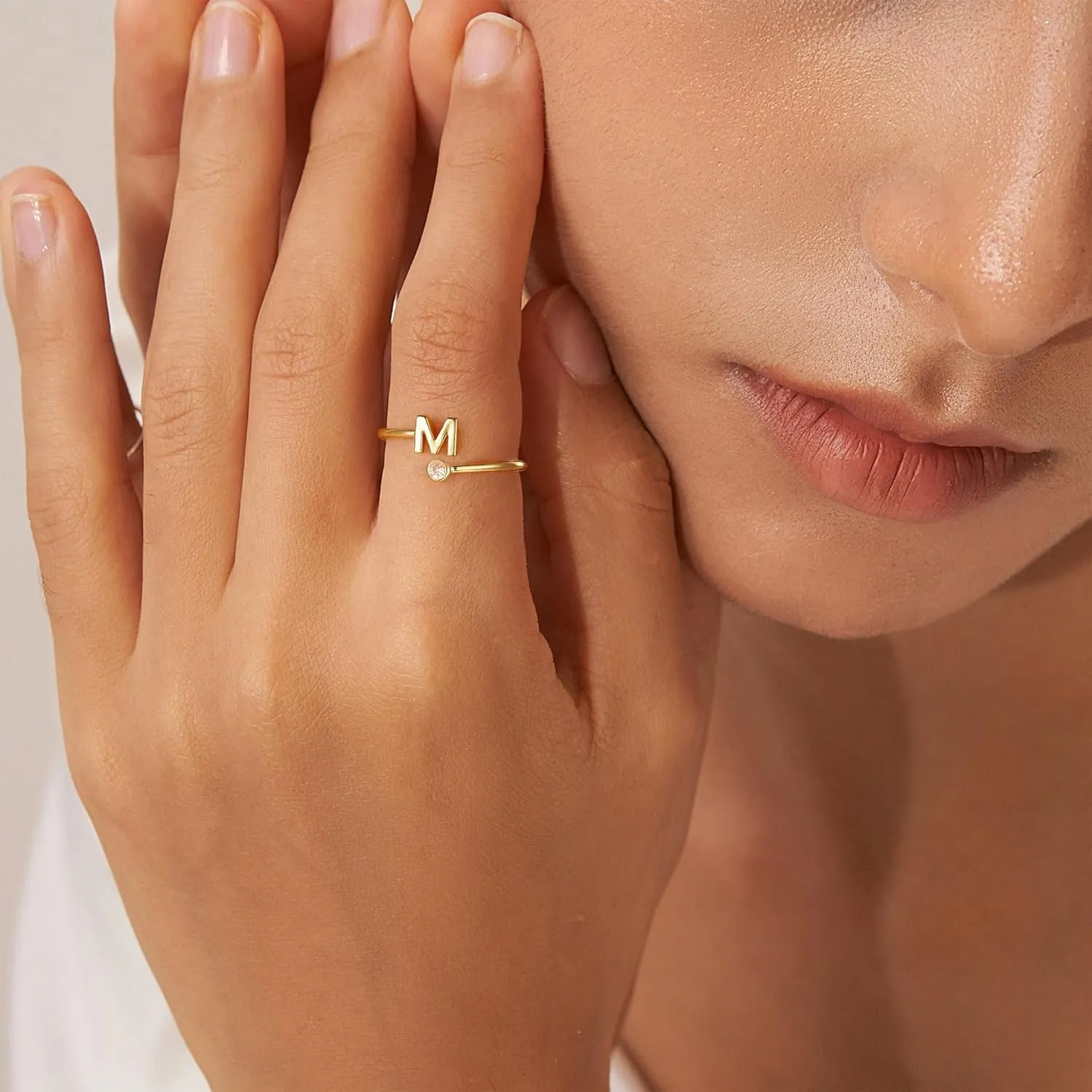 Turandoss Gold Rings for Women Girls - Non Tarnish Dainty 14K Gold Plated Adjustable Letter Rings for Women Teen Girls, Stackable Cute Thumb Pinky Fashion Unique Open Simple Birthday Gifts Jewelry