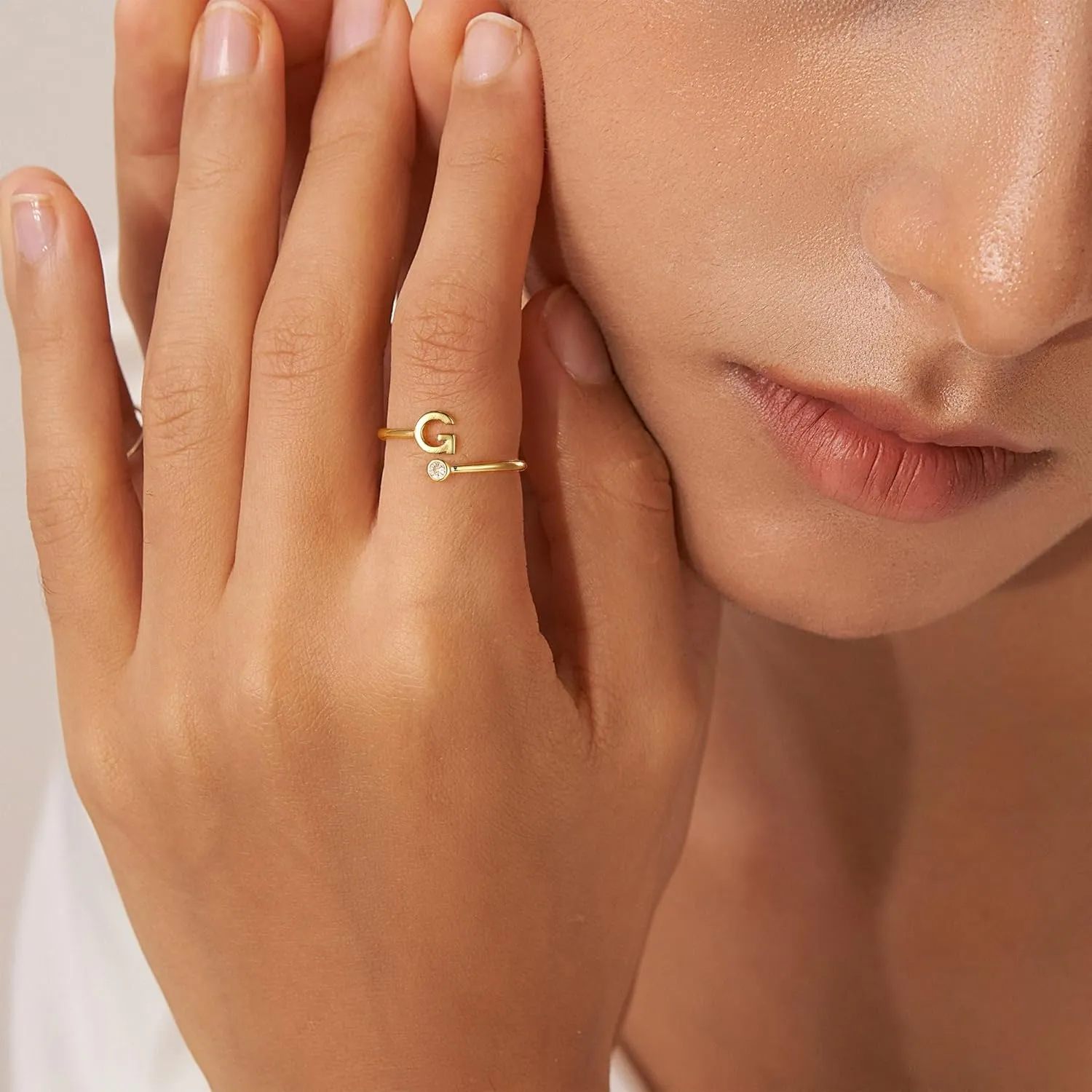Turandoss Gold Rings for Women Girls - Non Tarnish Dainty 14K Gold Plated Adjustable Letter Rings for Women Teen Girls, Stackable Cute Thumb Pinky Fashion Unique Open Simple Birthday Gifts Jewelry