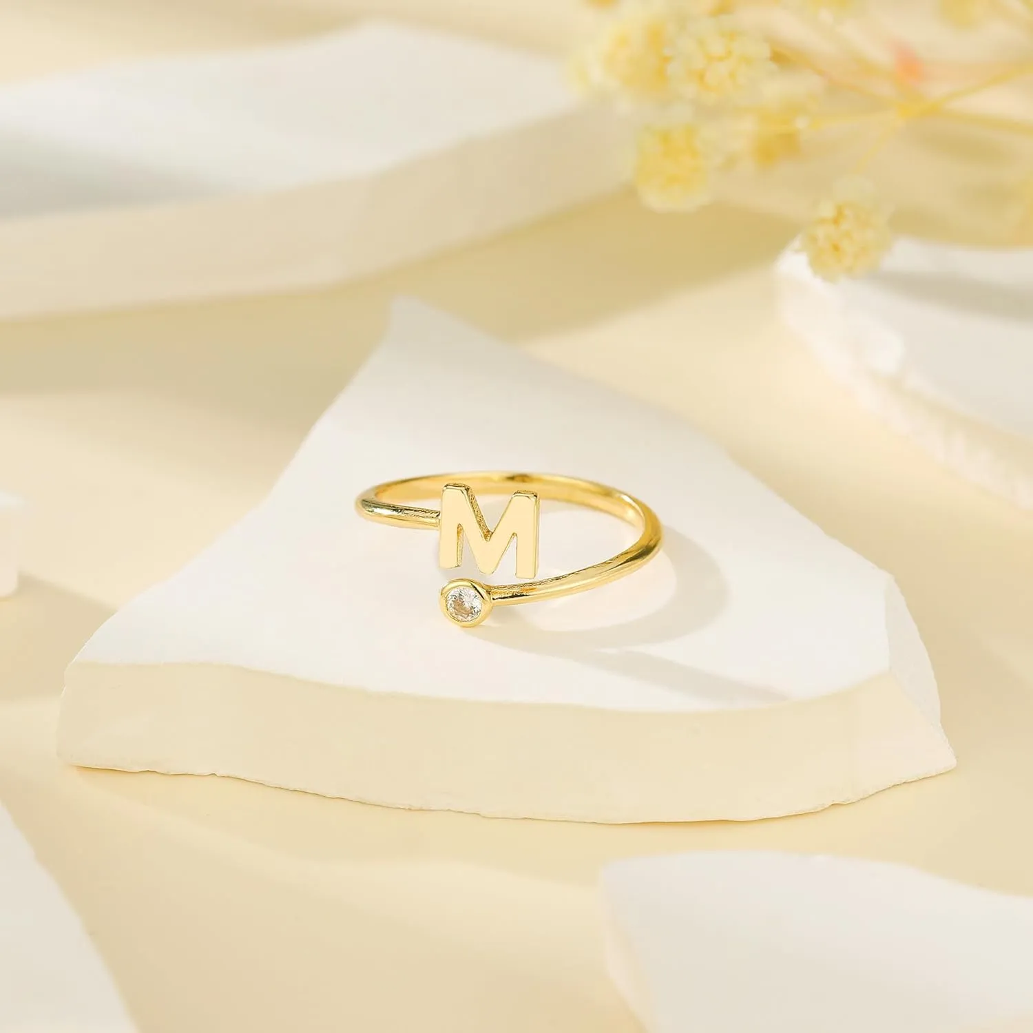 Turandoss Gold Rings for Women Girls - Non Tarnish Dainty 14K Gold Plated Adjustable Letter Rings for Women Teen Girls, Stackable Cute Thumb Pinky Fashion Unique Open Simple Birthday Gifts Jewelry
