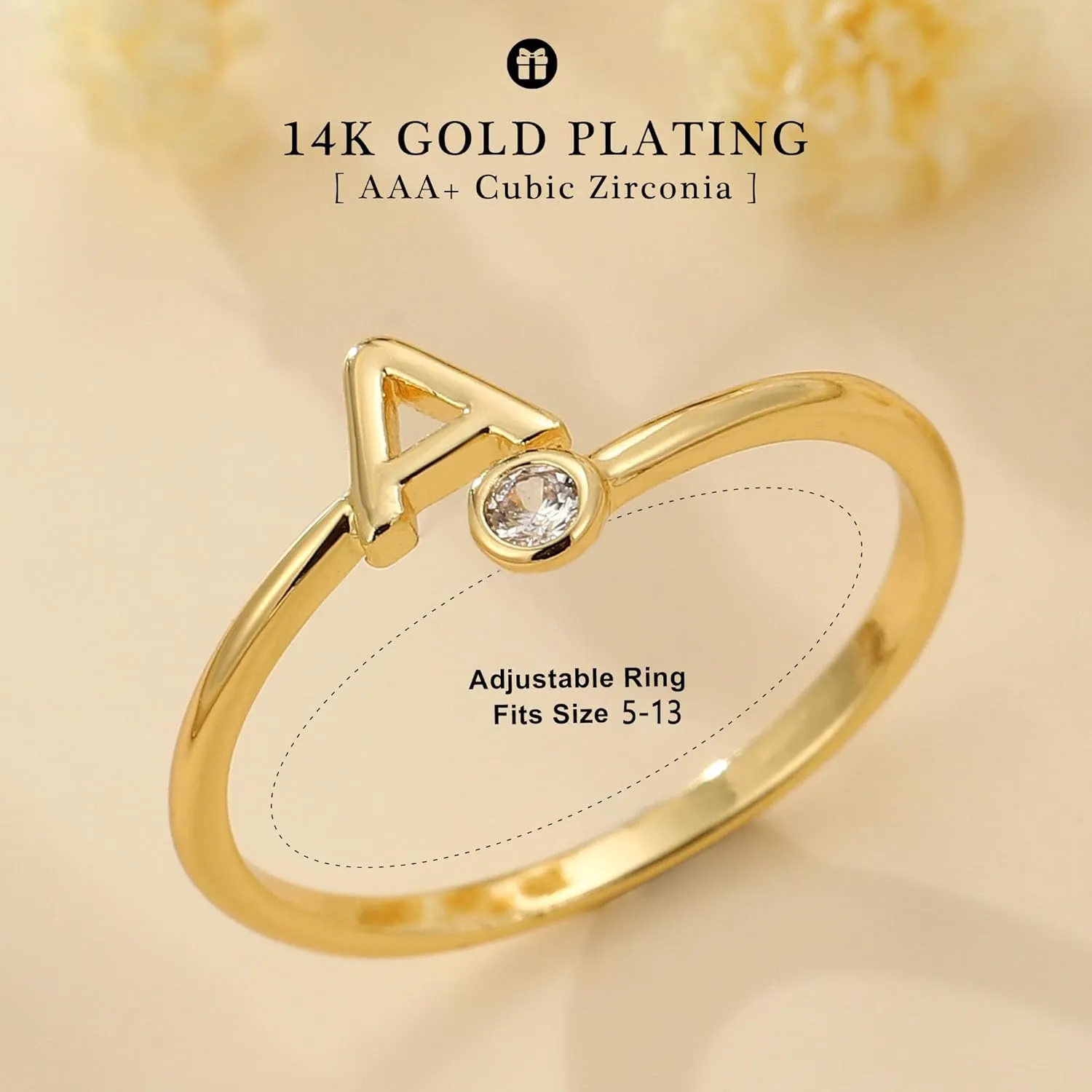 Turandoss Gold Rings for Women Girls - Non Tarnish Dainty 14K Gold Plated Adjustable Letter Rings for Women Teen Girls, Stackable Cute Thumb Pinky Fashion Unique Open Simple Birthday Gifts Jewelry