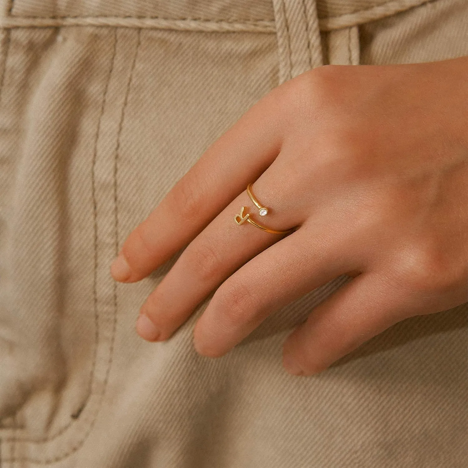 Turandoss Gold Rings for Women Girls - Non Tarnish Dainty 14K Gold Plated Adjustable Letter Rings for Women Teen Girls, Stackable Cute Thumb Pinky Fashion Unique Open Simple Birthday Gifts Jewelry