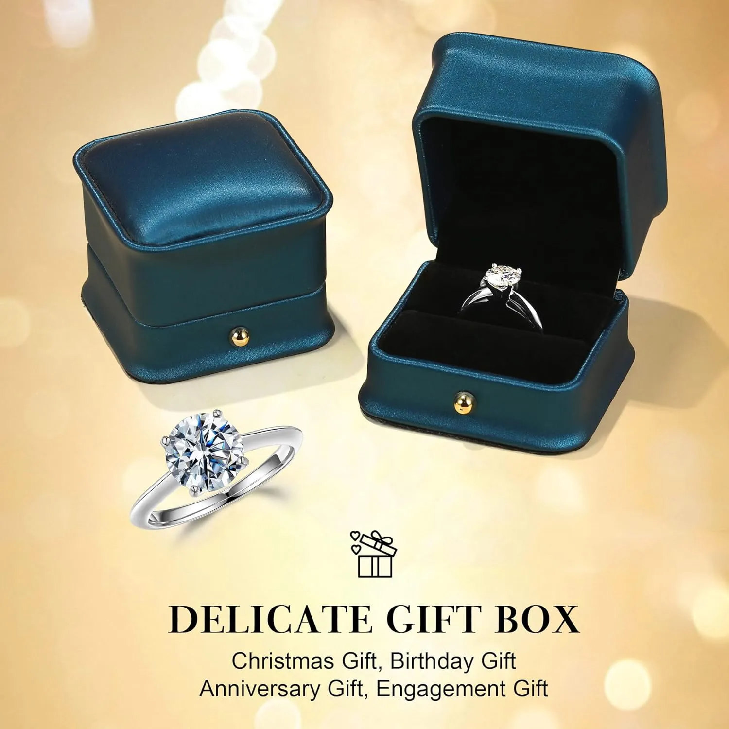 Turandoss Moissanite Rings for Women, 2-3ct Round D Color VVS1 Clarity Engagement Rings 14K White Gold Vermeil 4 Prong Knife Edge Moissanite Solitaire Rings for Women Wife Gifts