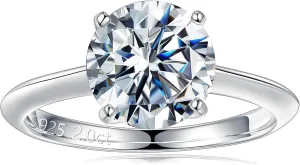 Turandoss Moissanite Rings for Women, 2-3ct Round D Color VVS1 Clarity Engagement Rings 14K White Gold Vermeil 4 Prong Knife Edge Moissanite Solitaire Rings for Women Wife Gifts