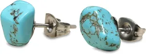 Turquoise Stud Earrings for Women, Tibetan Tiny Blue Raw Gemstone Earrings with Stainless Steel Stud, Boho Western Turquoise Jewelry Hypoallergenic Earrings for Women Sensitive Ears
