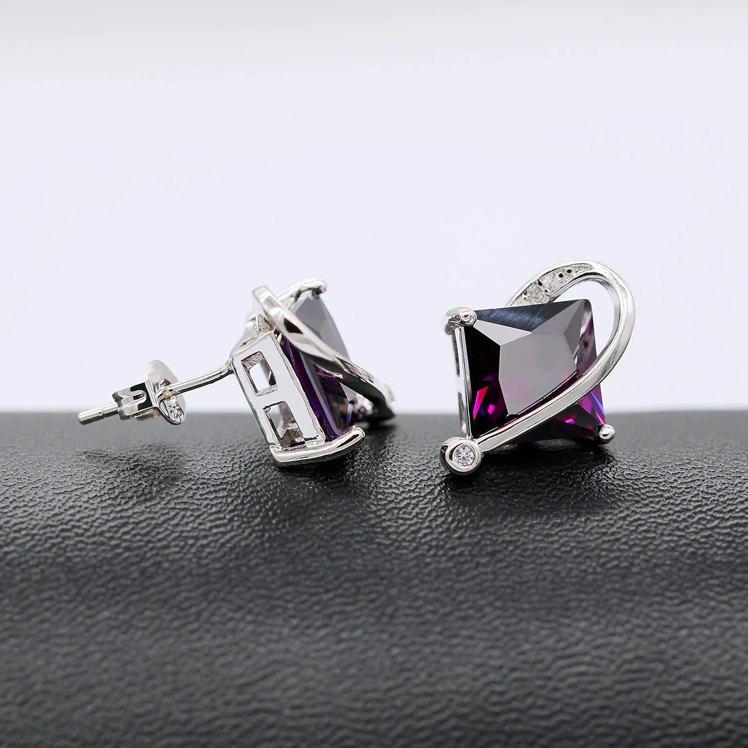 Uloveido Charm Created Topaz Big Square Crystal Necklace Matching Stud Earrings Rings Jewelry Set T295