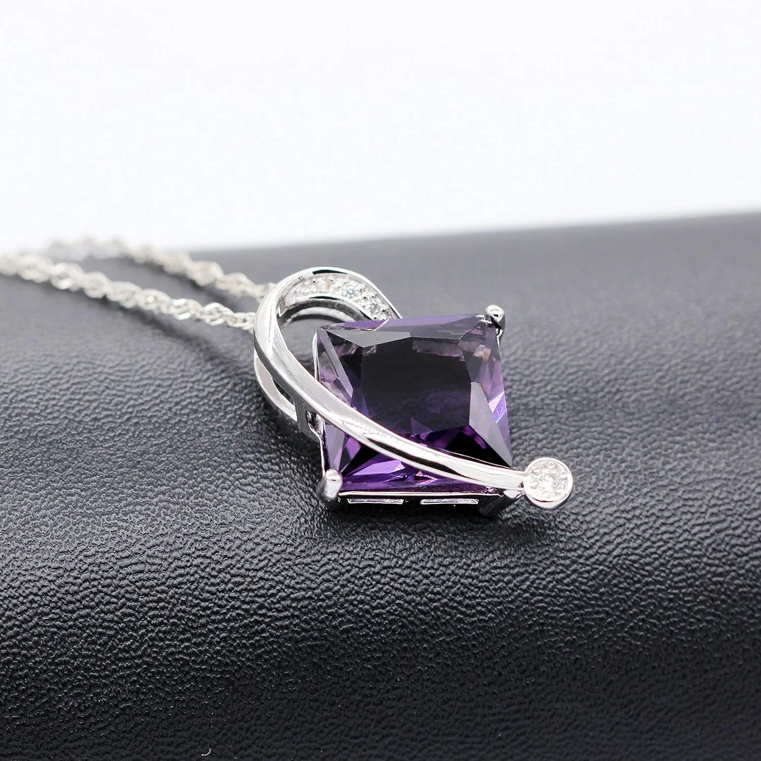 Uloveido Charm Created Topaz Big Square Crystal Necklace Matching Stud Earrings Rings Jewelry Set T295