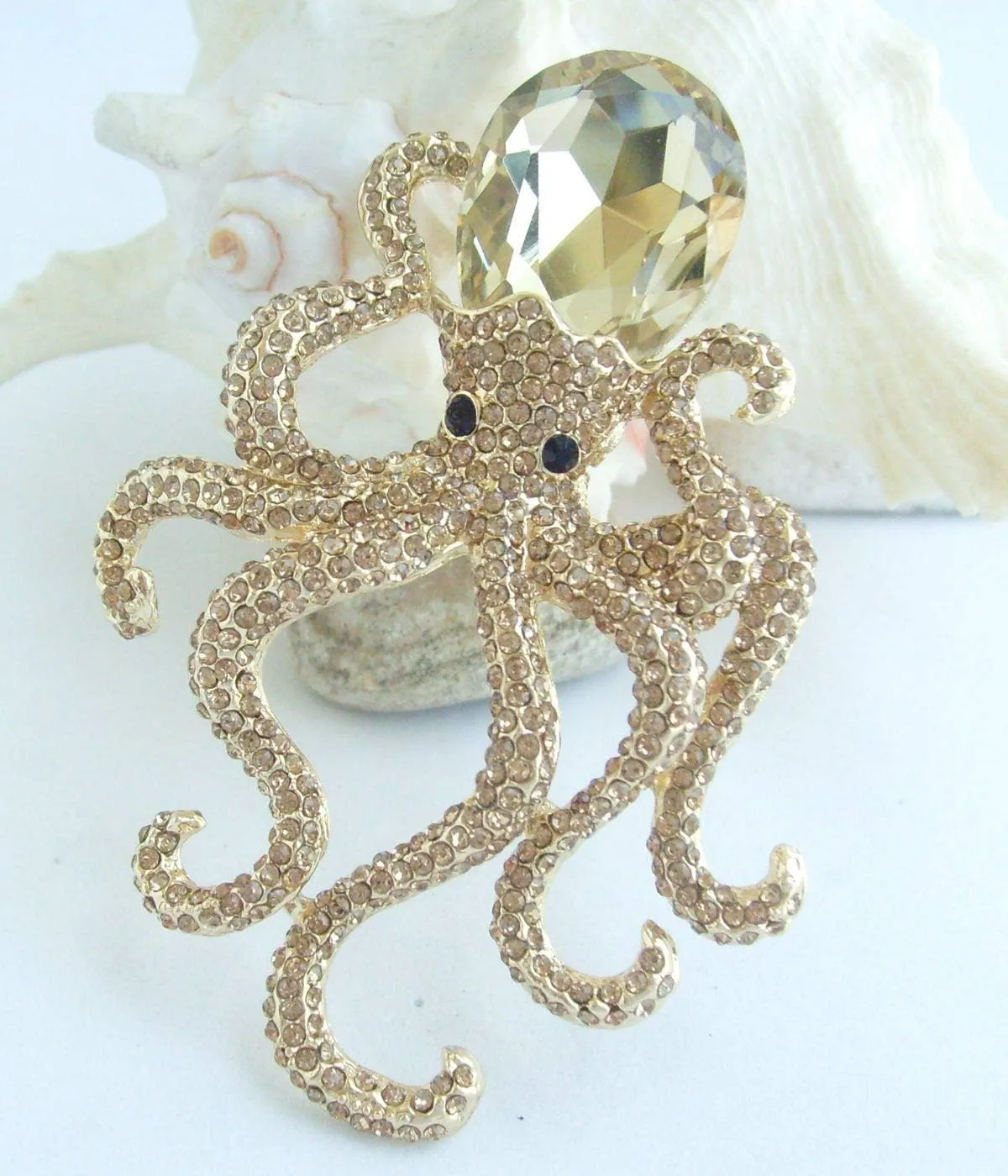 Unique 3.15" Austrian Crystal Octopus Brooch Pin Pendant BZ5097