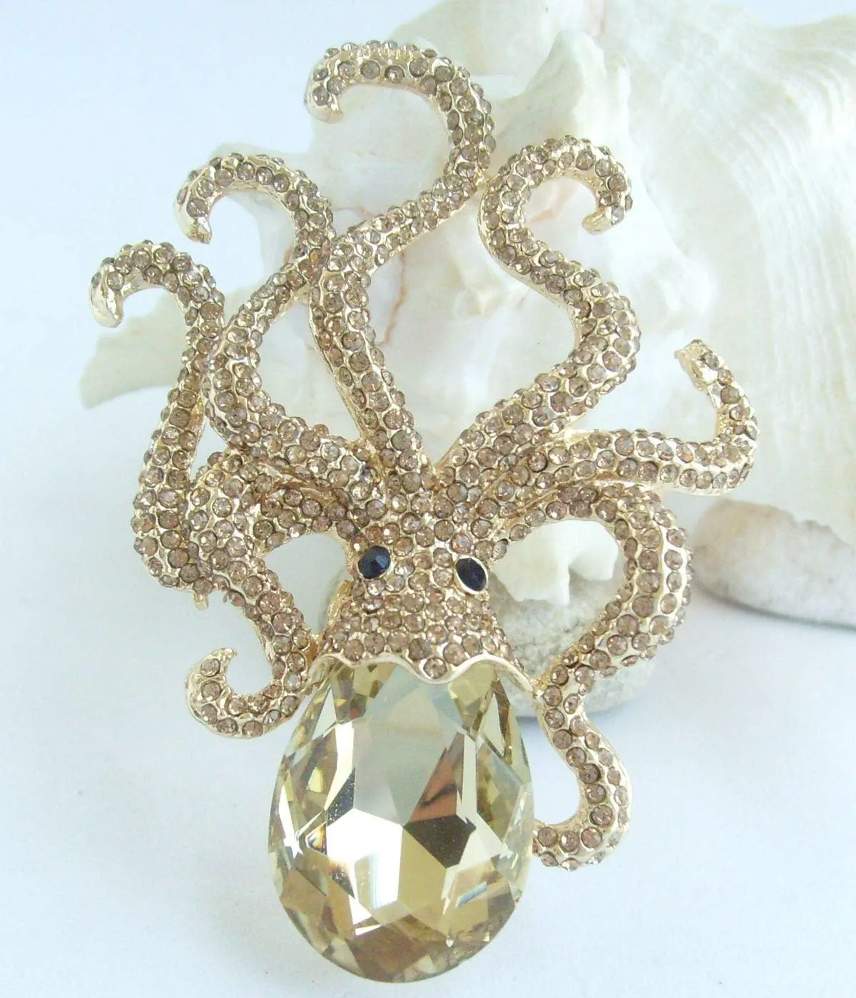 Unique 3.15" Austrian Crystal Octopus Brooch Pin Pendant BZ5097