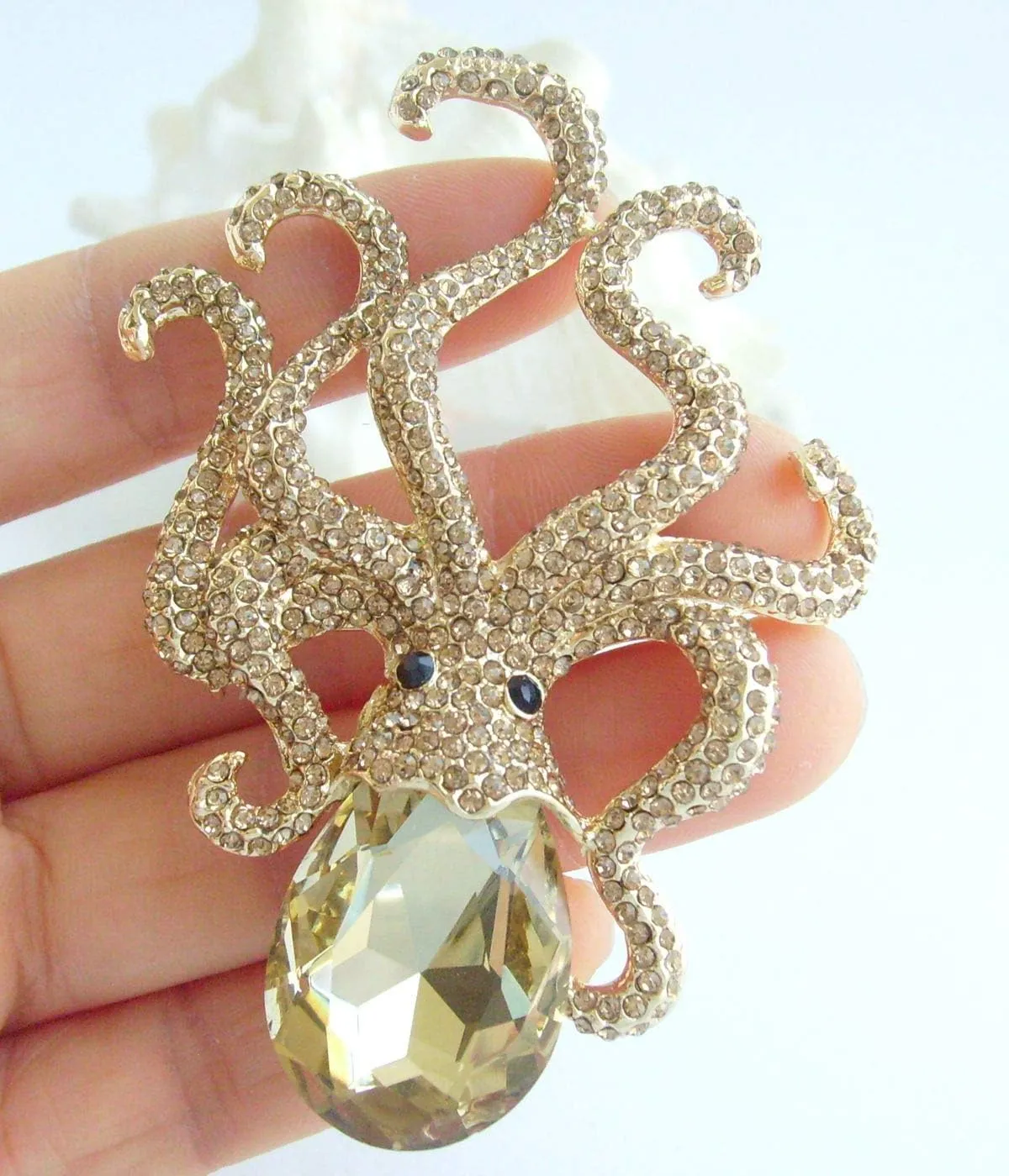 Unique 3.15" Austrian Crystal Octopus Brooch Pin Pendant BZ5097
