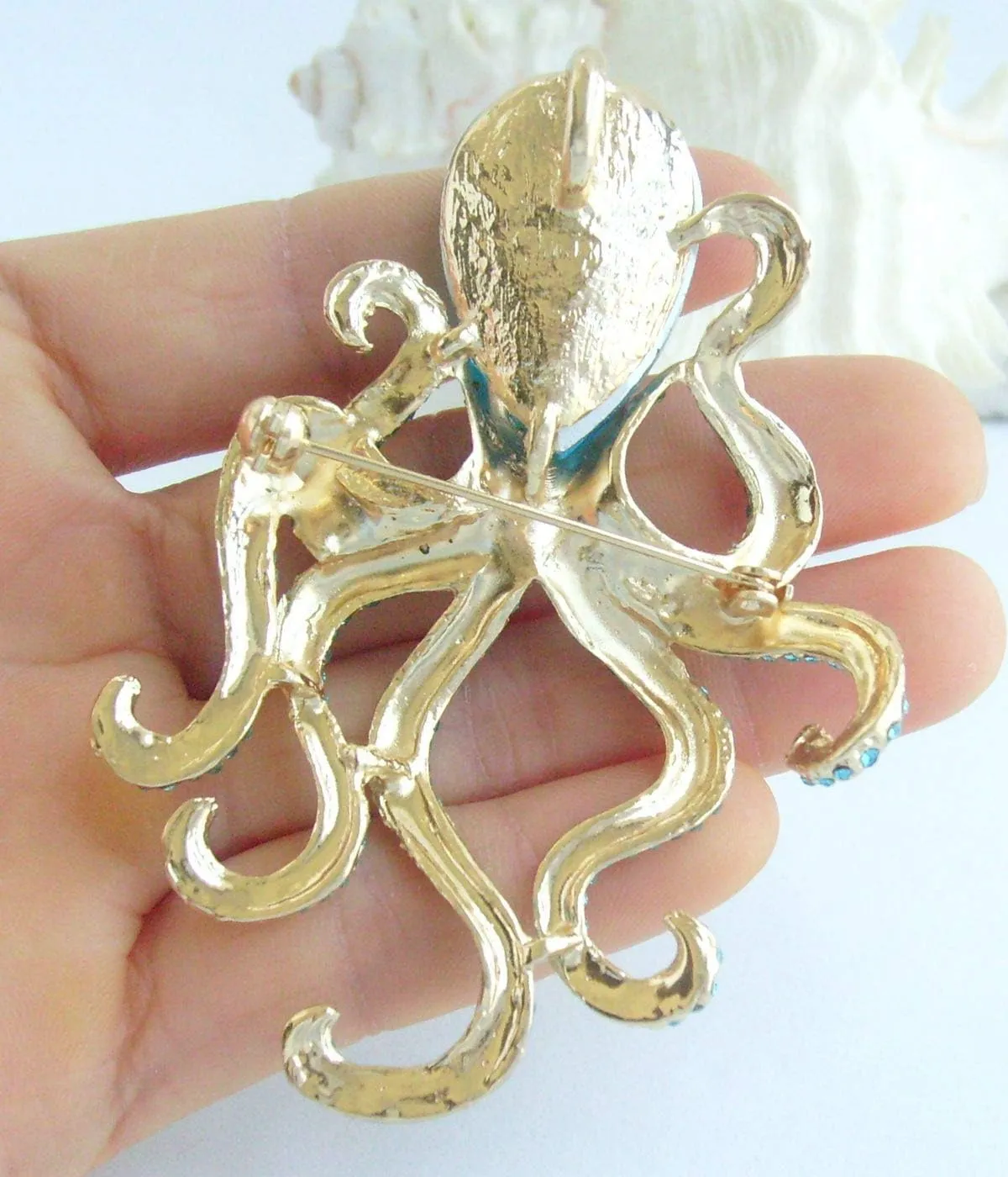 Unique 3.15" Austrian Crystal Octopus Brooch Pin Pendant BZ5097