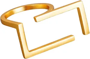 Unique Rectangle Open Band Ring for Women Girls Gold Plated Minimalist Geometrical Statement Adjustable Expandable Finger Rings Comfort Fit Fashion Simple Gift Jewelry