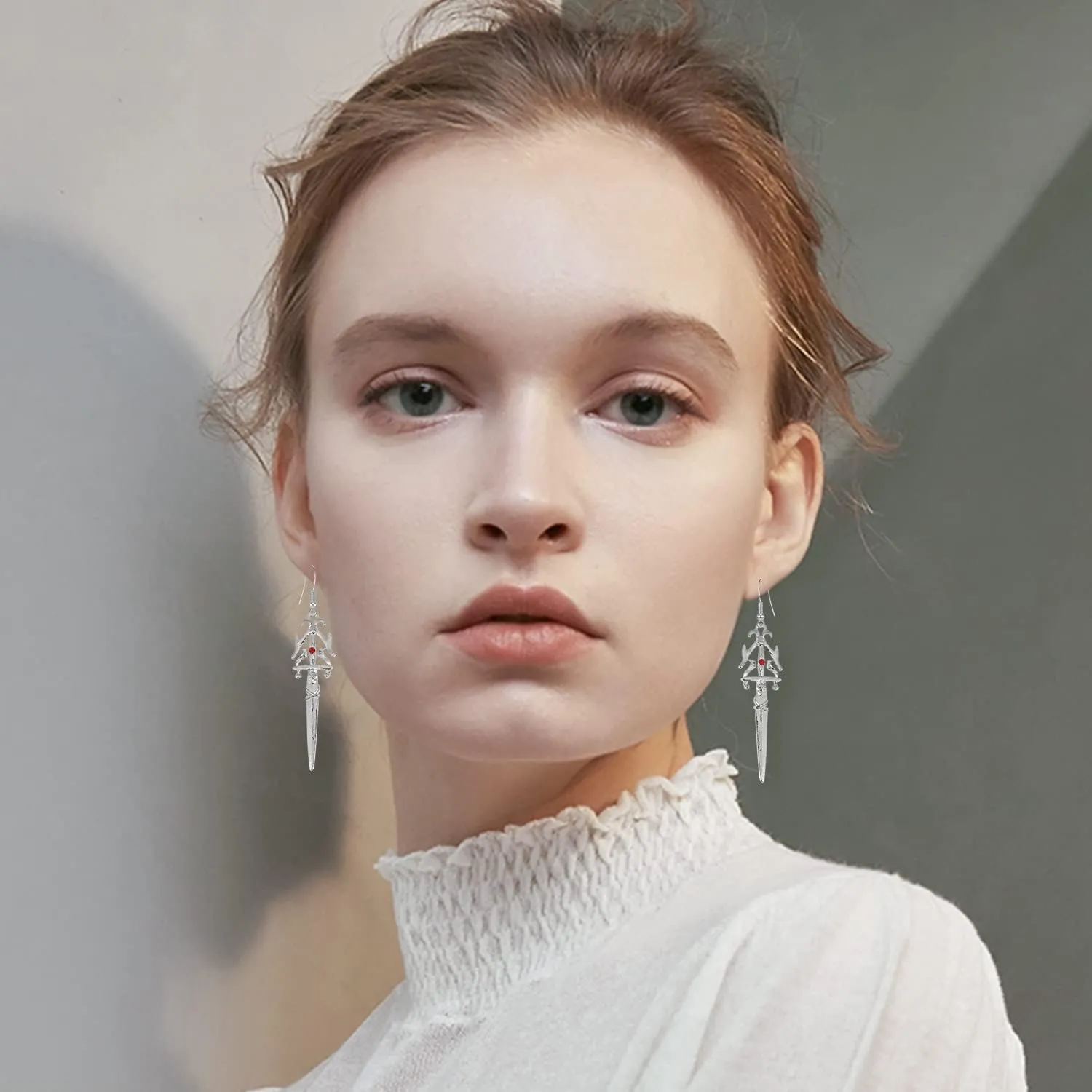 Unique Retro Gothic Long Sword Hook Earrings Vintage Silver Punk Style Knife Dangle Drop Earrings for Women Trendy Men Statement
