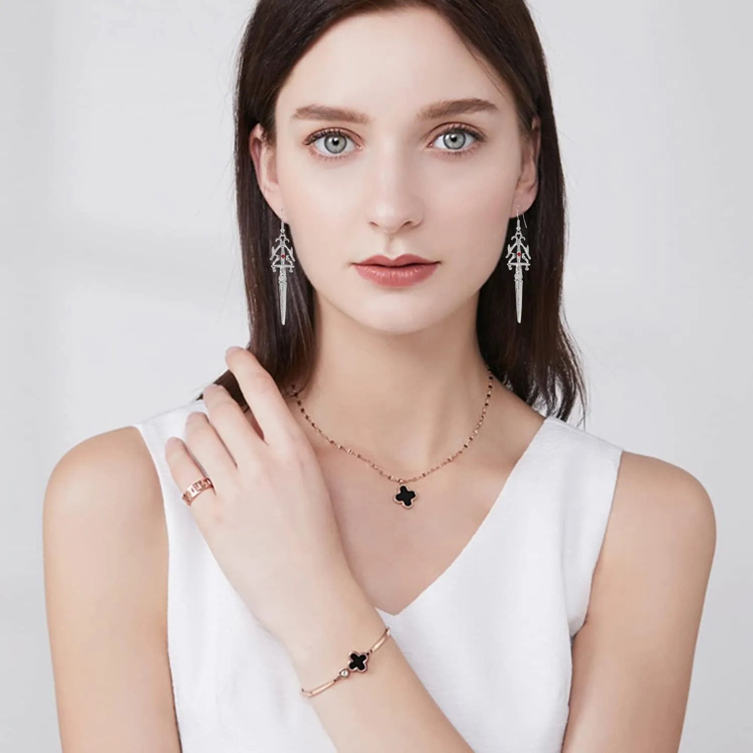 Unique Retro Gothic Long Sword Hook Earrings Vintage Silver Punk Style Knife Dangle Drop Earrings for Women Trendy Men Statement