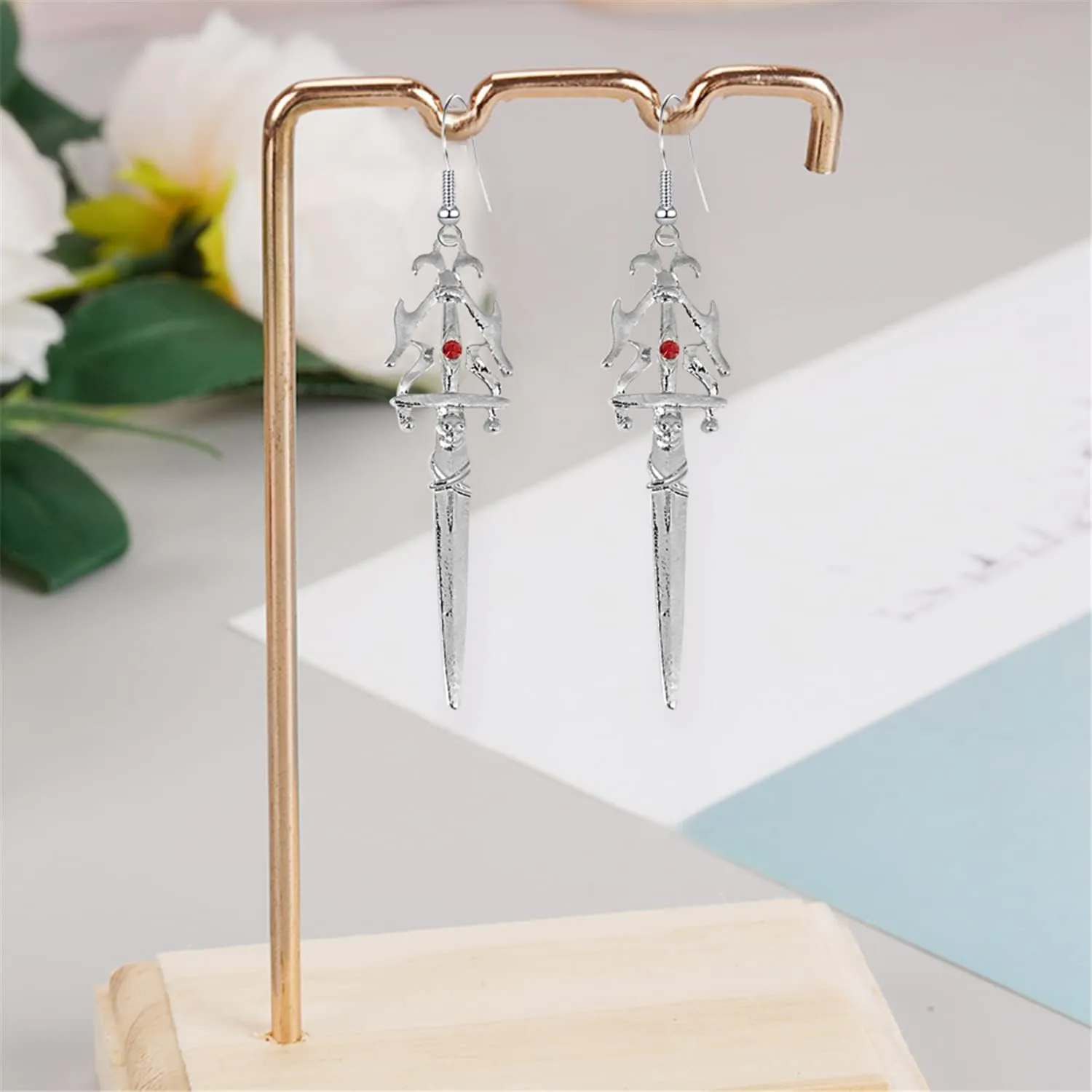 Unique Retro Gothic Long Sword Hook Earrings Vintage Silver Punk Style Knife Dangle Drop Earrings for Women Trendy Men Statement