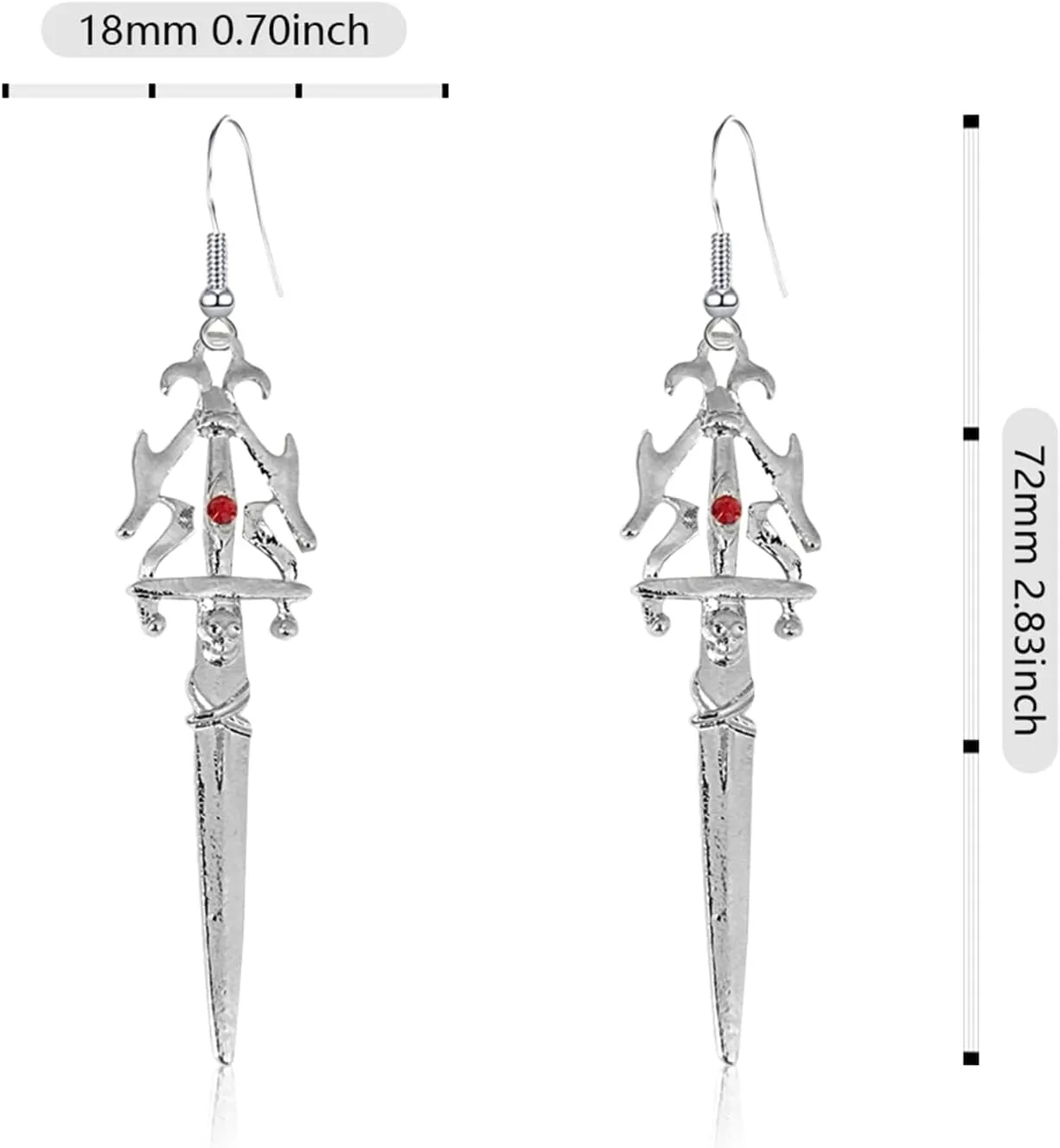 Unique Retro Gothic Long Sword Hook Earrings Vintage Silver Punk Style Knife Dangle Drop Earrings for Women Trendy Men Statement