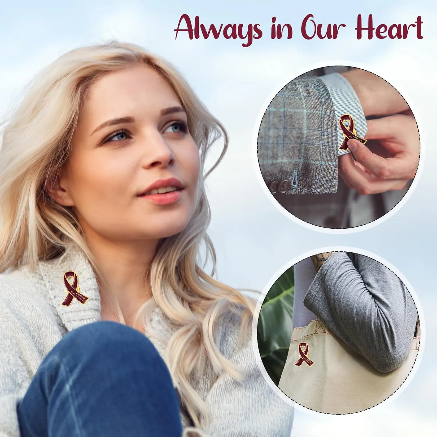 Unittype 60 Set Funeral Ribbon Pins Awareness Lapel Pin Remembrance Ribbon Brooch with Prayer Cards Organza Bags